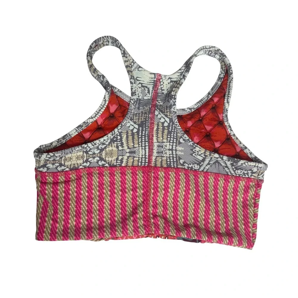 Maaji Bikini Top Girls Size 16 Pink Reversible‎ Zip Front Racerback Swimsuit EUC
